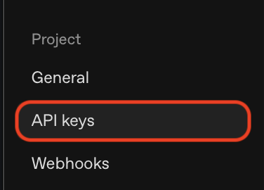 OpenAI settings menu with API keys option highlighted